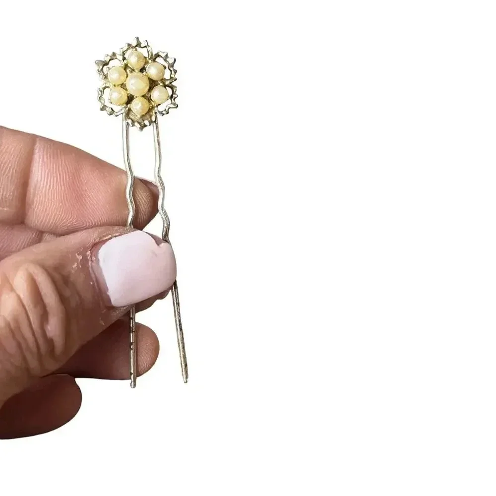 Vintage Flower Hair Clip Rhinestone Hair Stick U-Shaped Wedding